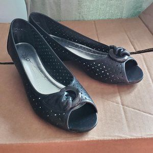RSVP Peeptoe Wedges Black Leather 8M